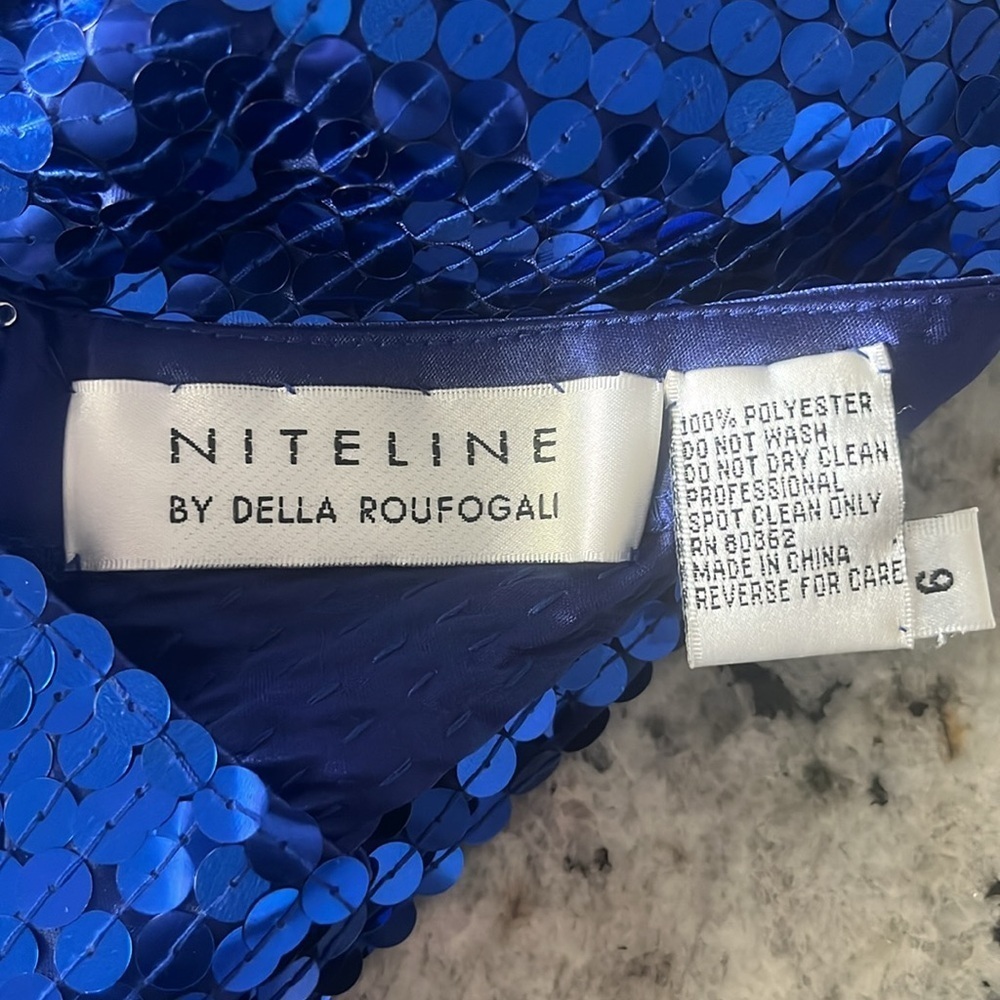 VTG Niteline Della Roufogali Sequin Dress Blue Evening Party Size 6 - Picture 11 of 12